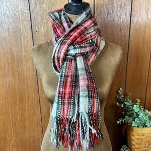 I LOVE H81 Plaid Scarf Fringe Red Tan Black Blue Cozy Winter Warm